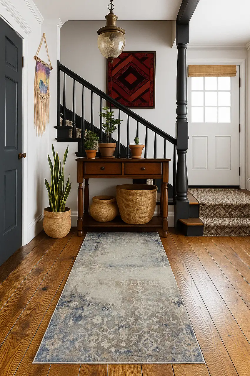 12' Blue And Navy Blue Abstract Runner Rug Photo 3