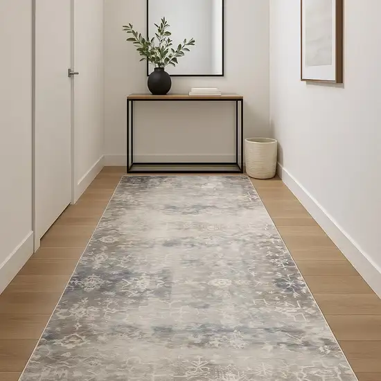 18' Blue And Navy Blue Abstract Runner Rug Photo 2