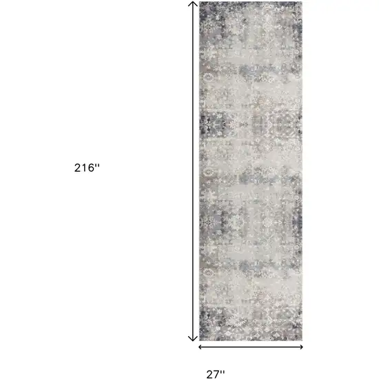 18' Blue And Navy Blue Abstract Runner Rug Photo 9