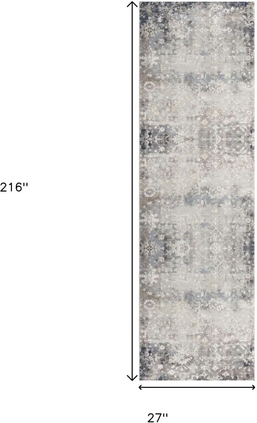 18' Blue And Navy Blue Abstract Runner Rug Photo 9