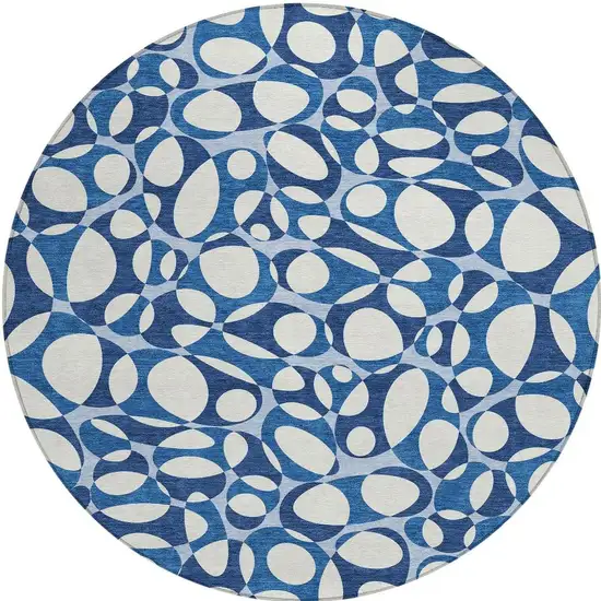 8' Blue And Navy Blue Round Abstract Washable Indoor Outdoor Area Rug Photo 3