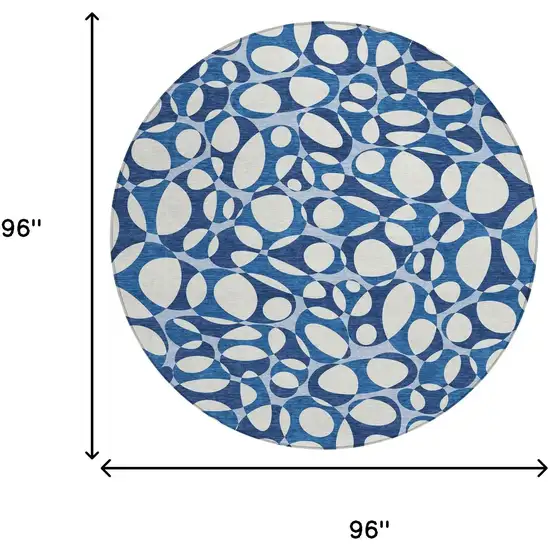 8' Blue And Navy Blue Round Abstract Washable Indoor Outdoor Area Rug Photo 8