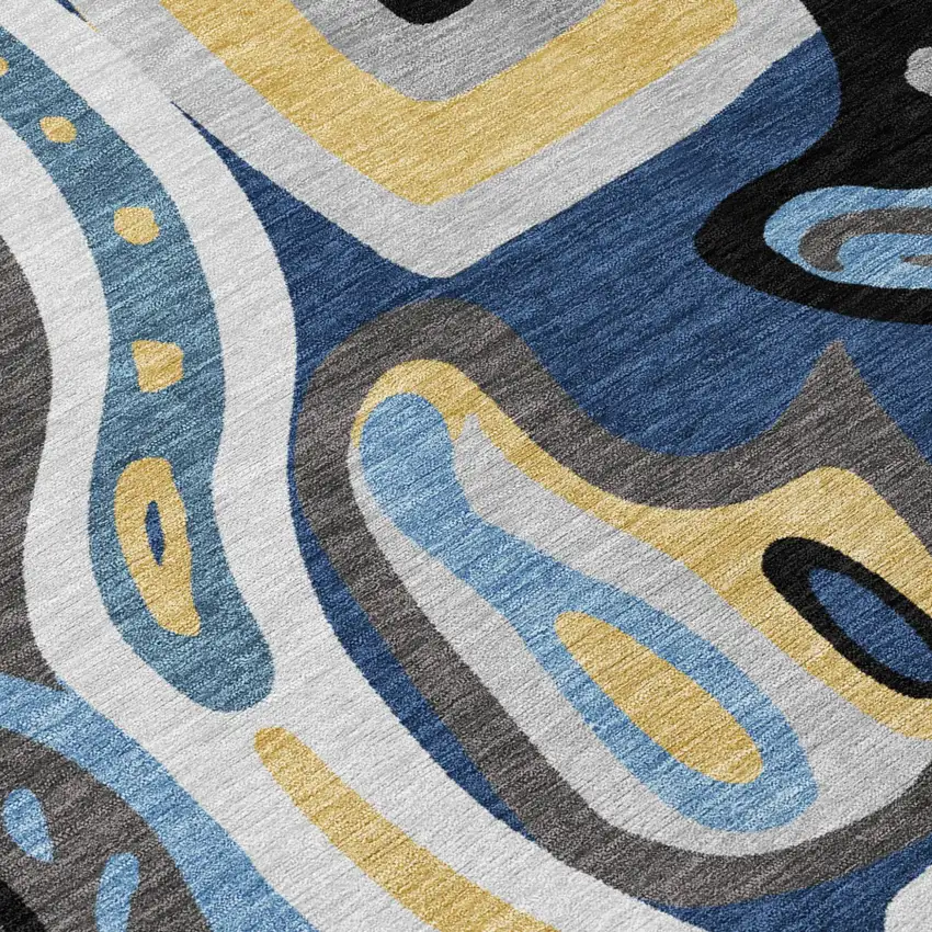 8' Blue And Navy Blue Round Abstract Washable Indoor Outdoor Area Rug Photo 6
