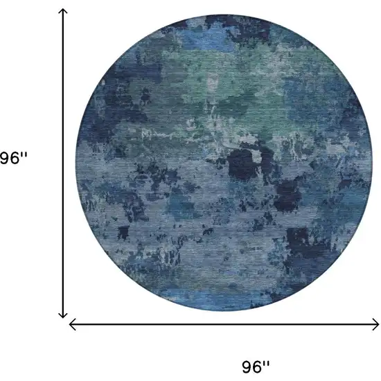 8' Blue And Navy Blue Round Abstract Washable Indoor Outdoor Area Rug Photo 5