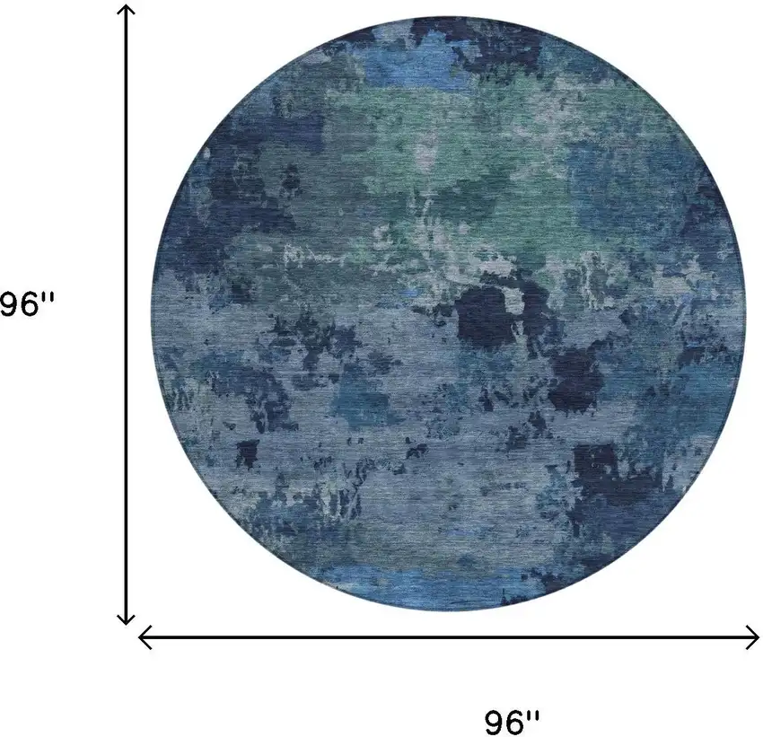 8' Blue And Navy Blue Round Abstract Washable Indoor Outdoor Area Rug Photo 5