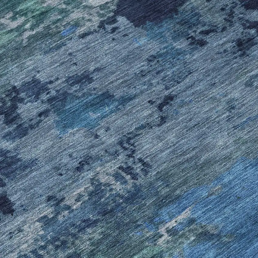 8' Blue And Navy Blue Round Abstract Washable Indoor Outdoor Area Rug Photo 4