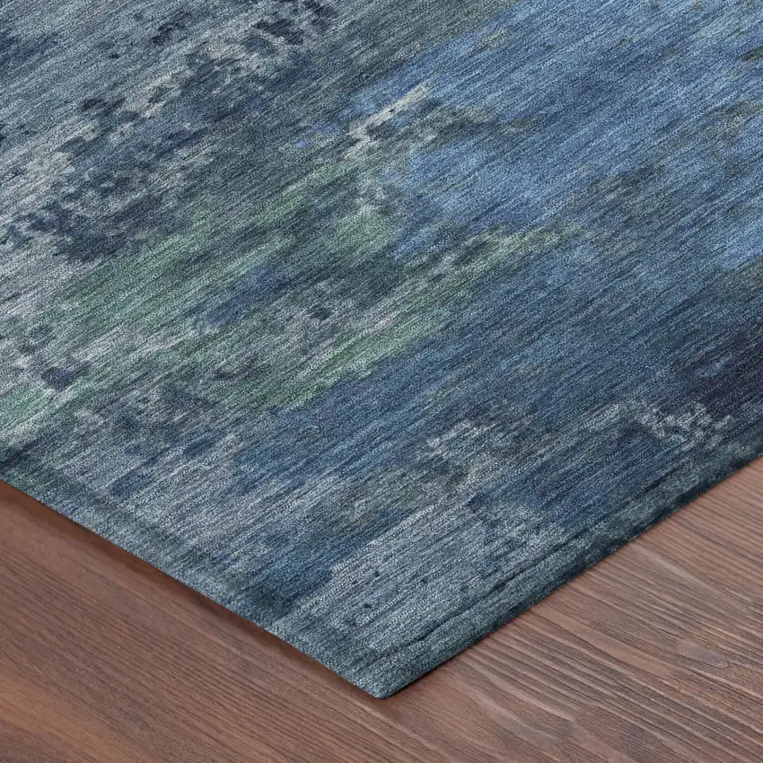8' Blue And Navy Blue Round Abstract Washable Indoor Outdoor Area Rug Photo 3