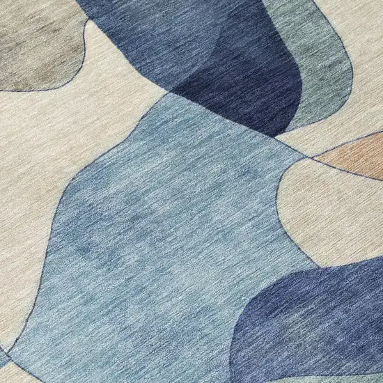 8' Blue And Navy Blue Round Abstract Washable Indoor Outdoor Area Rug Photo 4