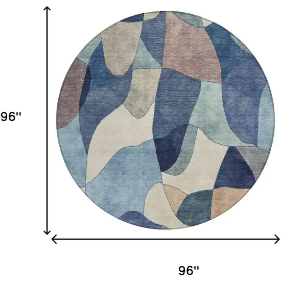 8' Blue And Navy Blue Round Abstract Washable Indoor Outdoor Area Rug Photo 5