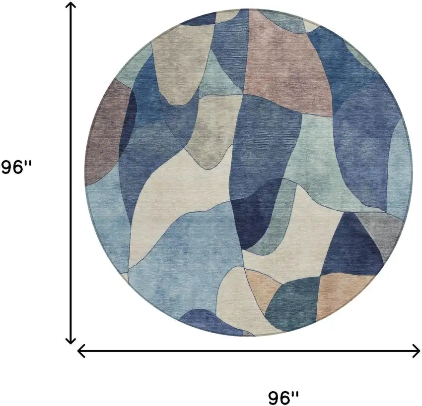 8' Blue And Navy Blue Round Abstract Washable Indoor Outdoor Area Rug Photo 5
