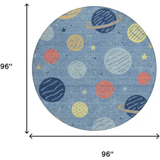 8' Blue And Navy Blue Round Floral Washable Indoor Outdoor Area Rug Photo 6