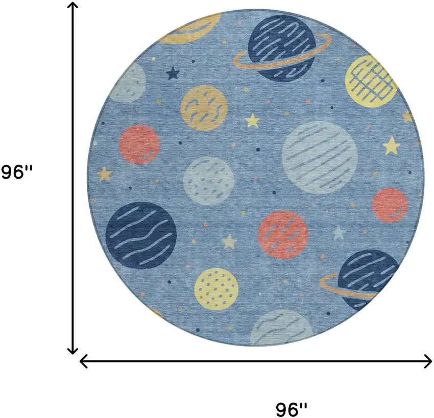 8' Blue And Navy Blue Round Floral Washable Indoor Outdoor Area Rug Photo 6