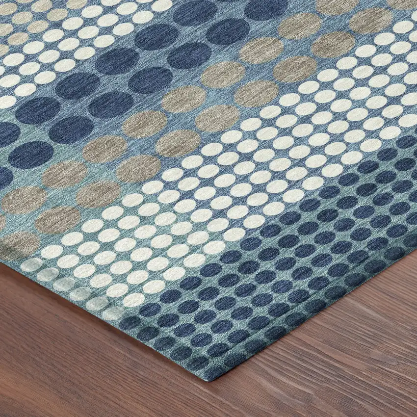 8' Blue And Navy Blue Round Geometric Washable Indoor Outdoor Area Rug Photo 6