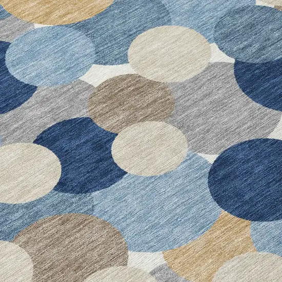 8' Blue And Navy Blue Round Geometric Washable Indoor Outdoor Area Rug Photo 7