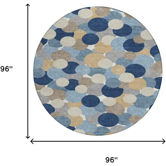 8' Blue And Navy Blue Round Geometric Washable Indoor Outdoor Area Rug Photo 8