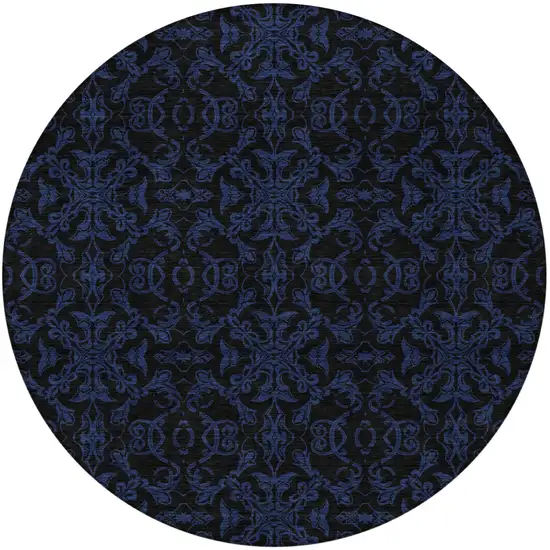 8' Blue And Navy Blue Round Medallion Washable Indoor Outdoor Area Rug Photo 5