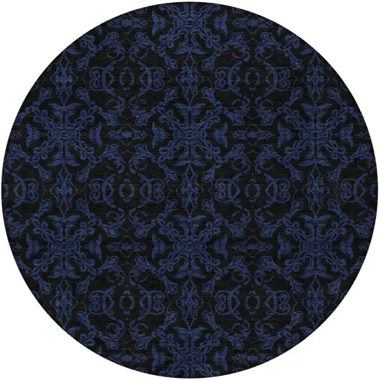 8' Blue And Navy Blue Round Medallion Washable Indoor Outdoor Area Rug Photo 5