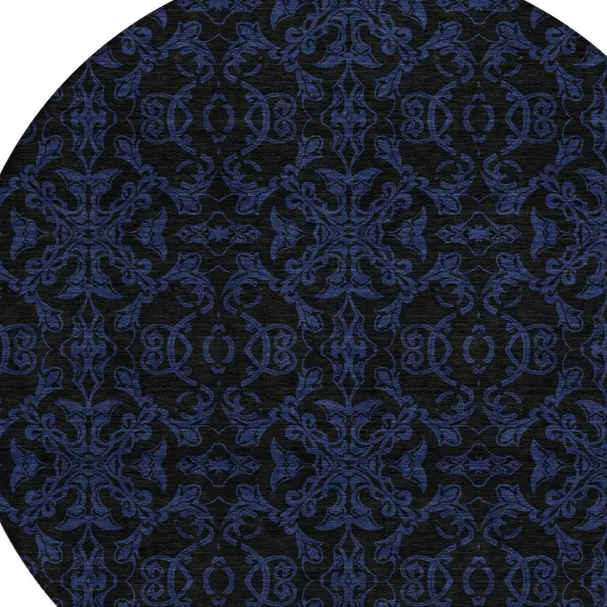 8' Blue And Navy Blue Round Medallion Washable Indoor Outdoor Area Rug Photo 4