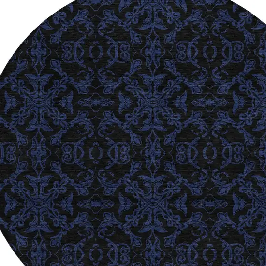 8' Blue And Navy Blue Round Medallion Washable Indoor Outdoor Area Rug Photo 4