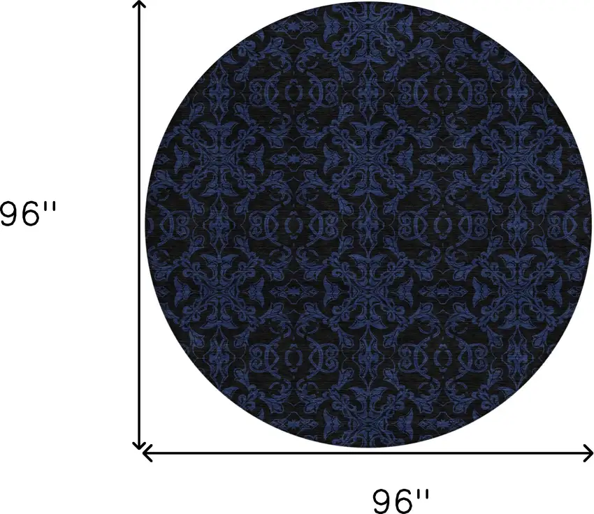 8' Blue And Navy Blue Round Medallion Washable Indoor Outdoor Area Rug Photo 3