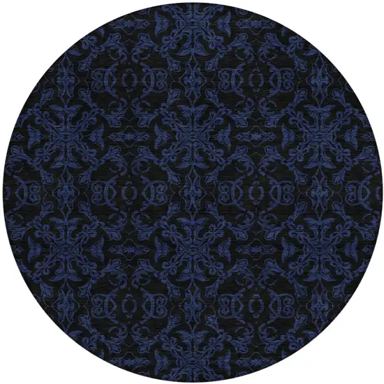 8' Blue And Navy Blue Round Medallion Washable Indoor Outdoor Area Rug Photo 2