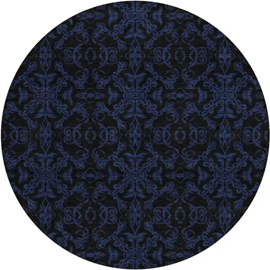 8' Blue And Navy Blue Round Medallion Washable Indoor Outdoor Area Rug Photo 2