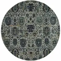 Photo of 8' Blue And Navy Round Oriental Power Loom Stain Resistant Area Rug