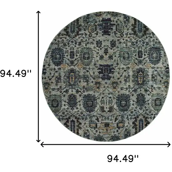 8' Blue And Navy Round Oriental Power Loom Stain Resistant Area Rug Photo 4