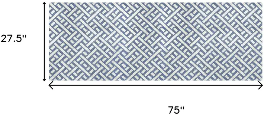 6' Blue And Off White Trellis Washable Runner Rug With UV Protection Photo 4
