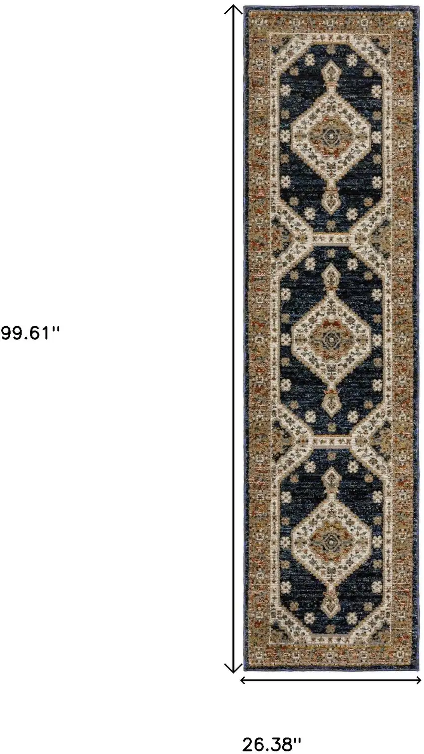 8' Blue And Orange Medallion Runner Rug Photo 3