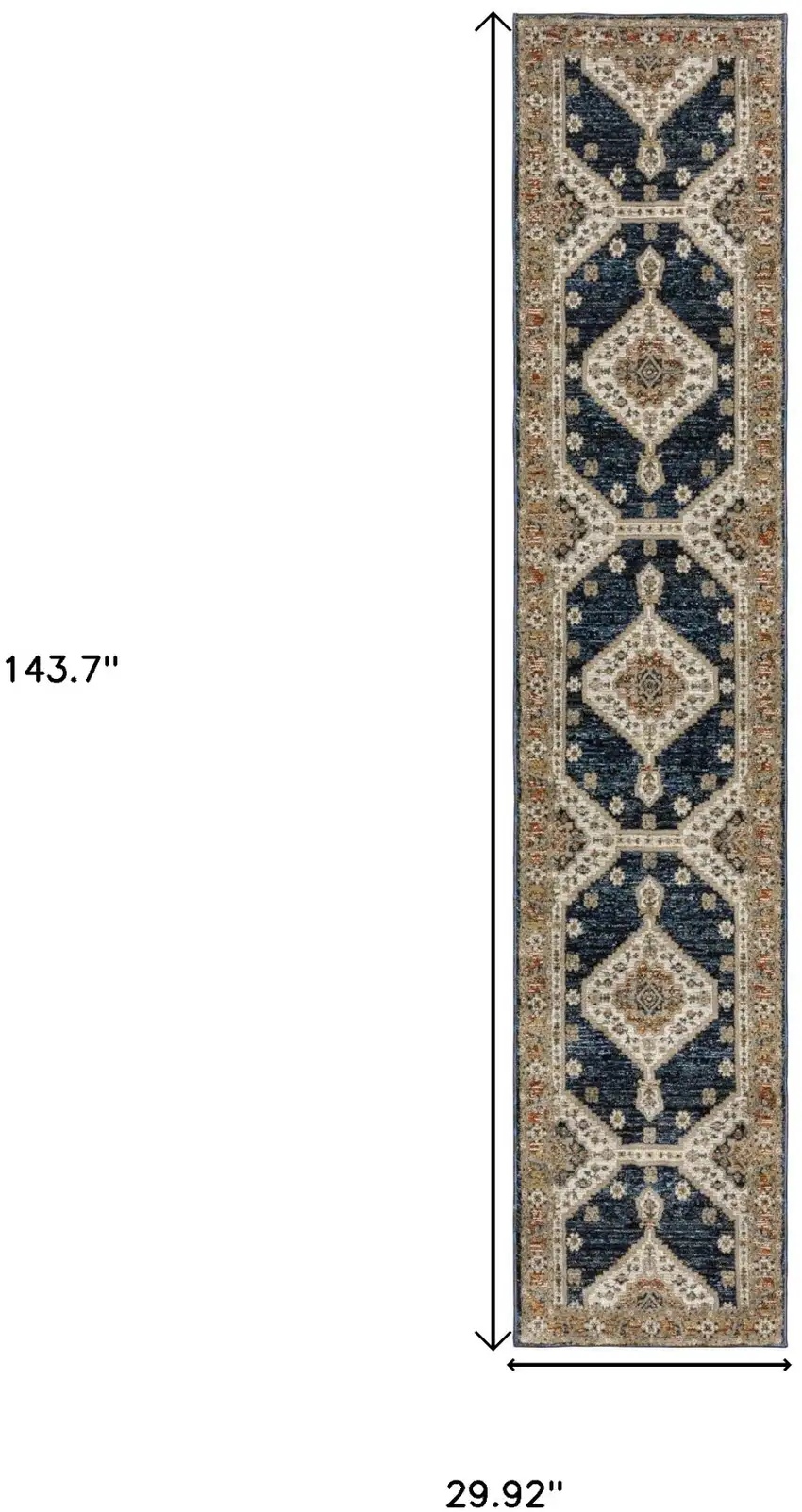 12' Blue And Orange Medallion Runner Rug Photo 3