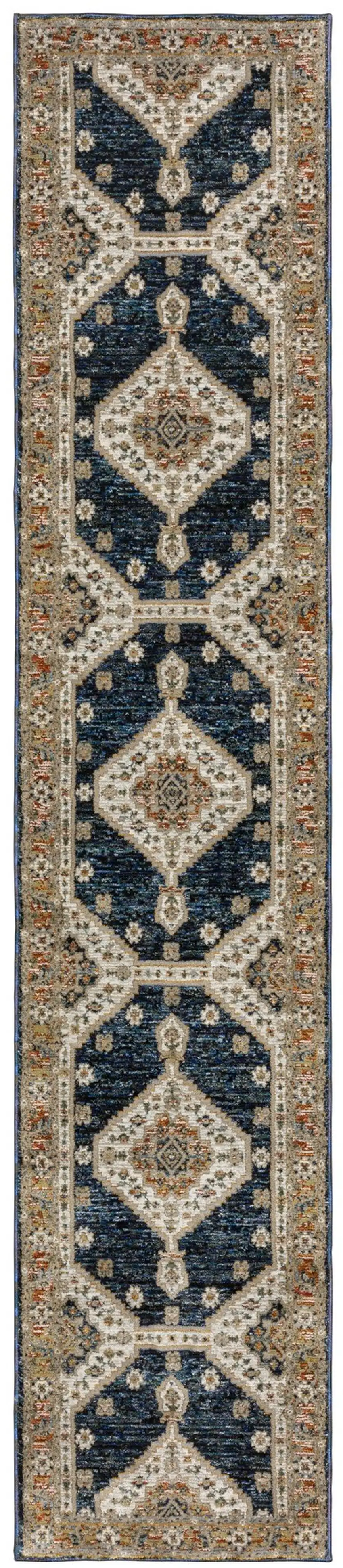12' Blue And Orange Medallion Runner Rug Photo 2