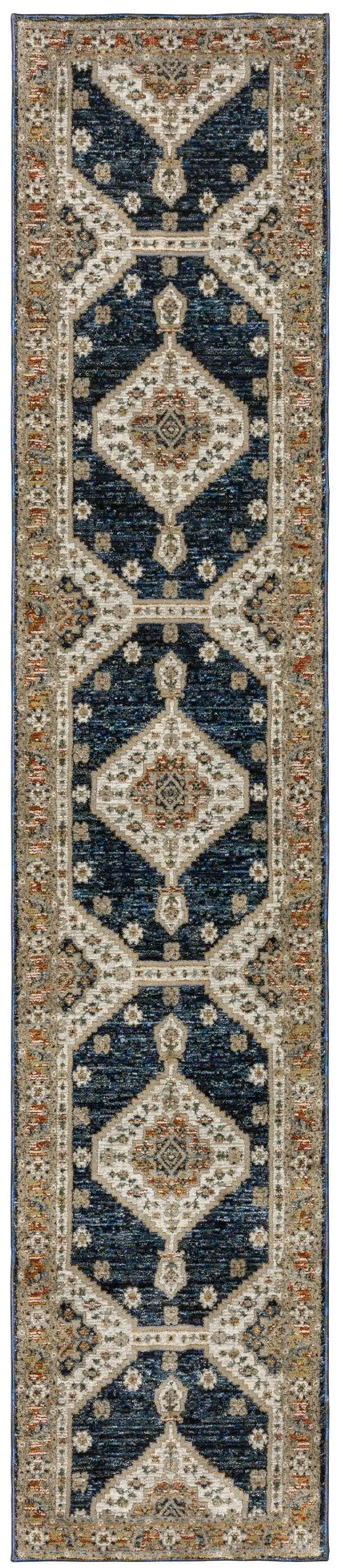 12' Blue And Orange Medallion Runner Rug Photo 4