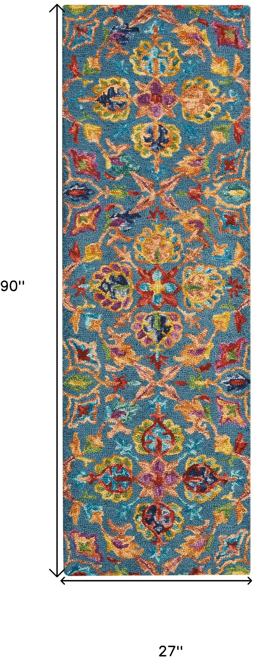 8' Blue And Orange Wool Floral Hand Tufted Runner Rug Photo 3