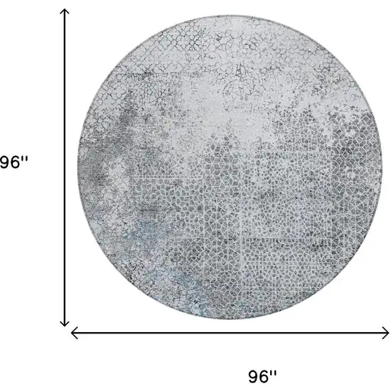 8' Blue And Pewter Round Abstract Washable Indoor Outdoor Area Rug Photo 7