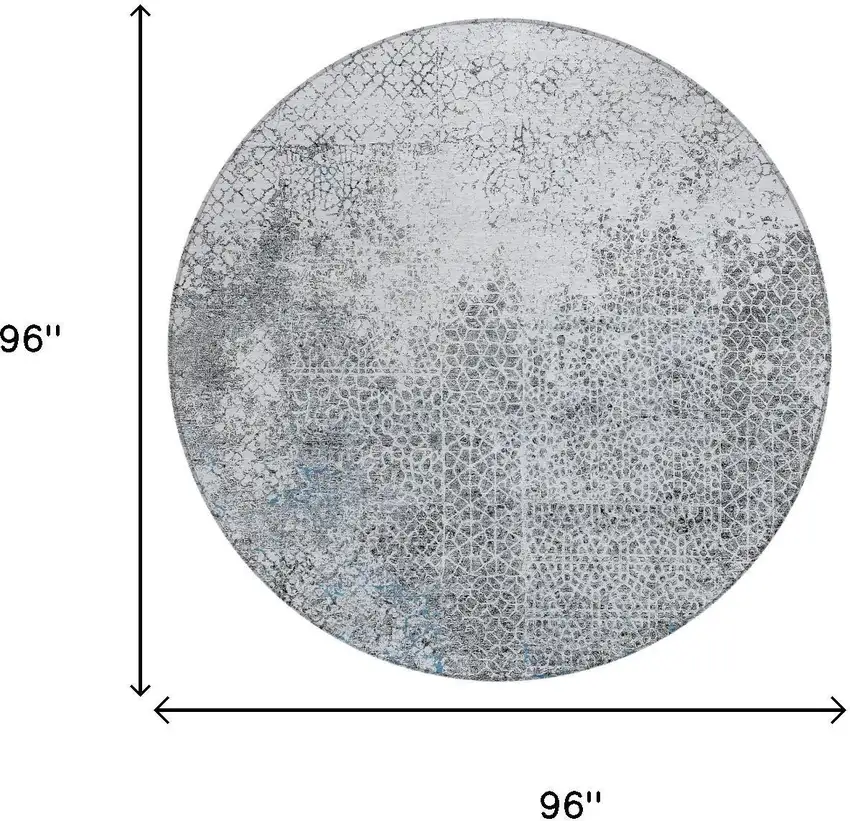 8' Blue And Pewter Round Abstract Washable Indoor Outdoor Area Rug Photo 7