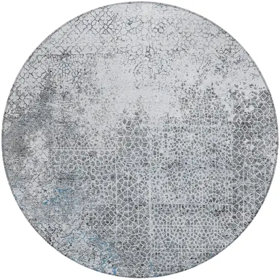 8' Blue And Pewter Round Abstract Washable Indoor Outdoor Area Rug Photo 2