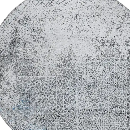 8' Blue And Pewter Round Abstract Washable Indoor Outdoor Area Rug Photo 3