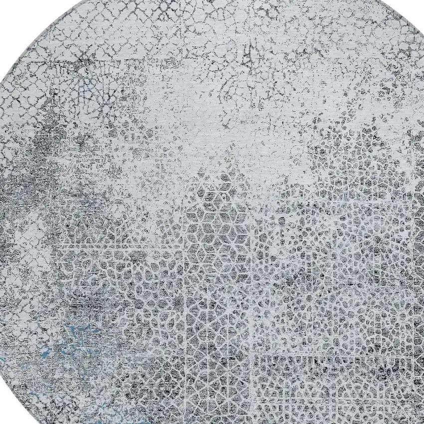 8' Blue And Pewter Round Abstract Washable Indoor Outdoor Area Rug Photo 3