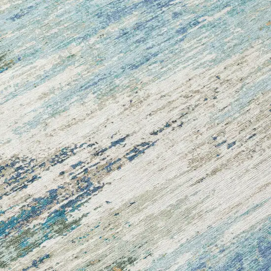 8' Blue And Pewter Round Abstract Washable Indoor Outdoor Area Rug Photo 4