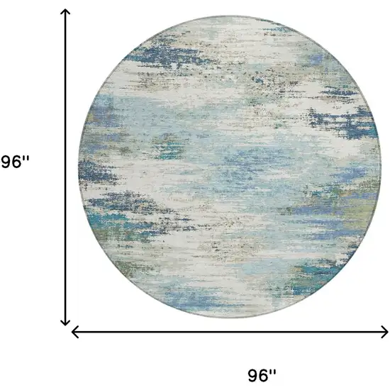 8' Blue And Pewter Round Abstract Washable Indoor Outdoor Area Rug Photo 5