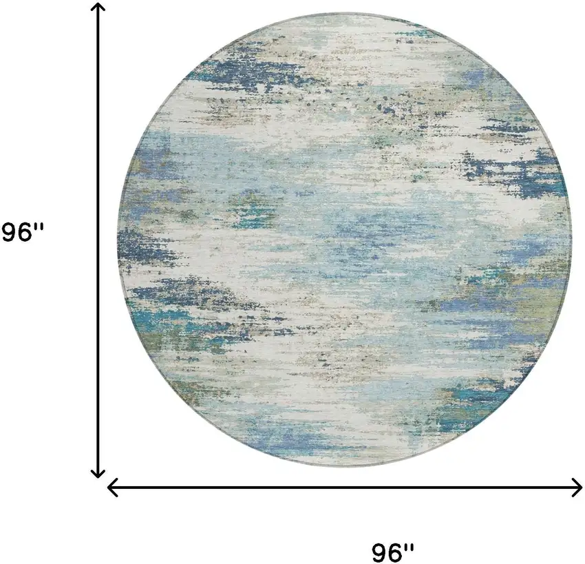 8' Blue And Pewter Round Abstract Washable Indoor Outdoor Area Rug Photo 5