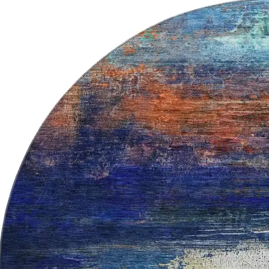 8' Blue And Pink Abstract Washable Round Rug With UV Protection Photo 4