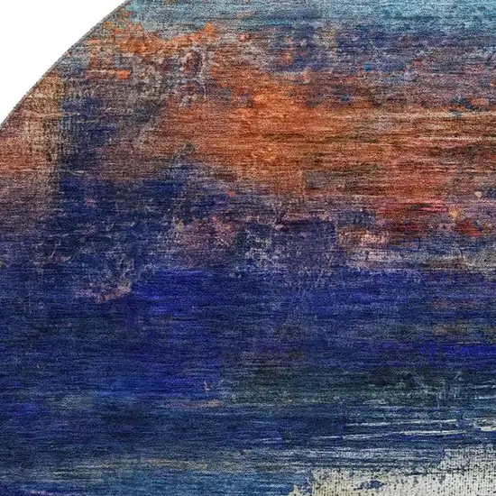 8' Blue And Pink Abstract Washable Round Rug With UV Protection Photo 3