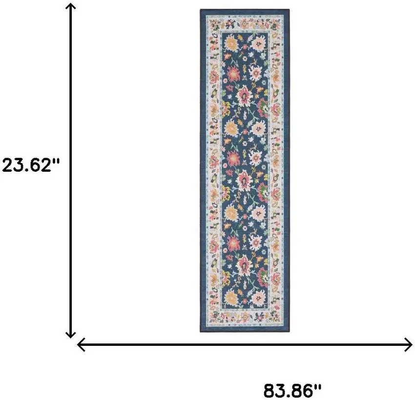 7' Blue And Pink Oriental Washable Runner Rug Photo 7