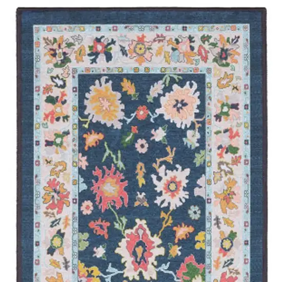7' Blue And Pink Oriental Washable Runner Rug Photo 3
