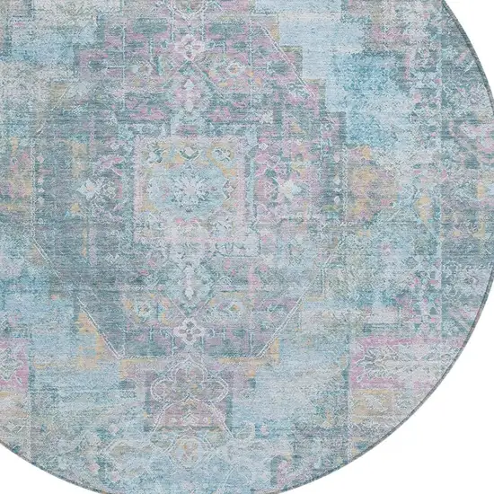 8' Blue And Pink Round Medallion Washable Indoor Outdoor Area Rug Photo 4