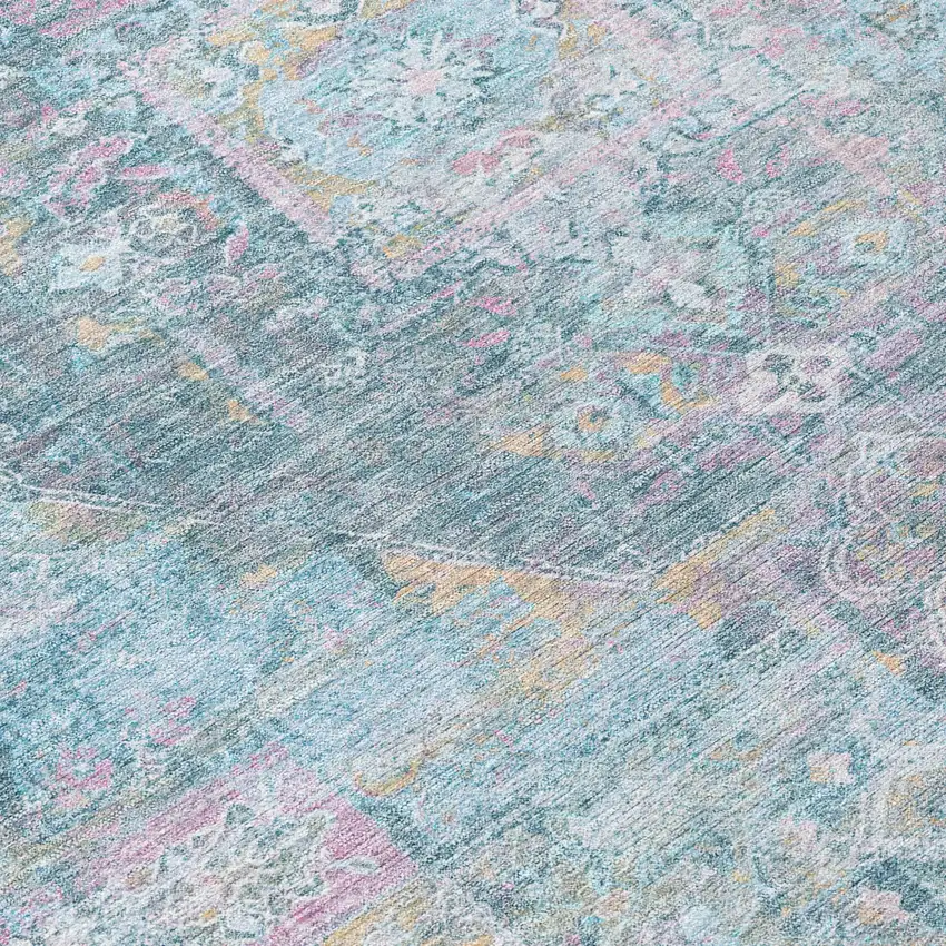 8' Blue And Pink Round Medallion Washable Indoor Outdoor Area Rug Photo 9