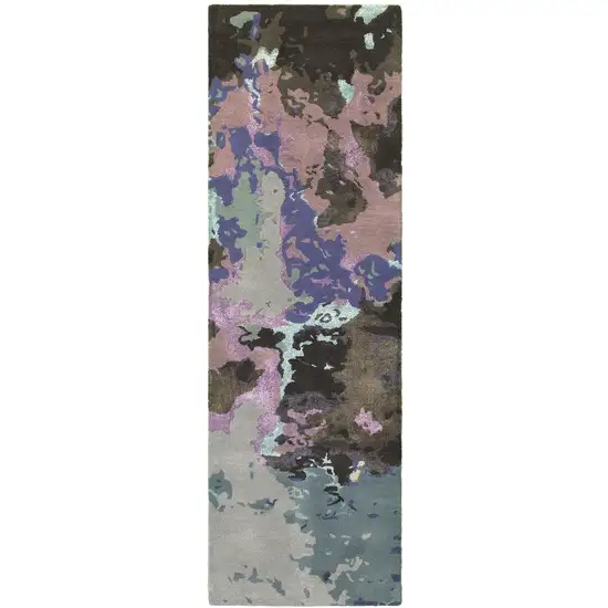 8' Blue And Purple Abstract Hand Tufted Runner Rug Photo 4