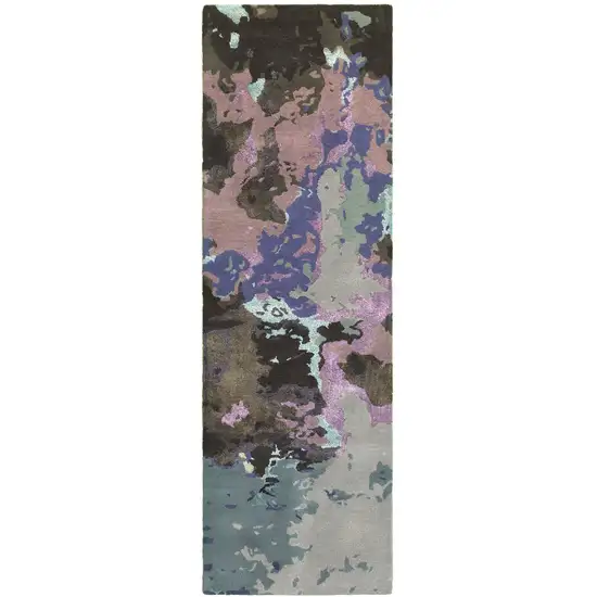 8' Blue And Purple Abstract Hand Tufted Runner Rug Photo 2